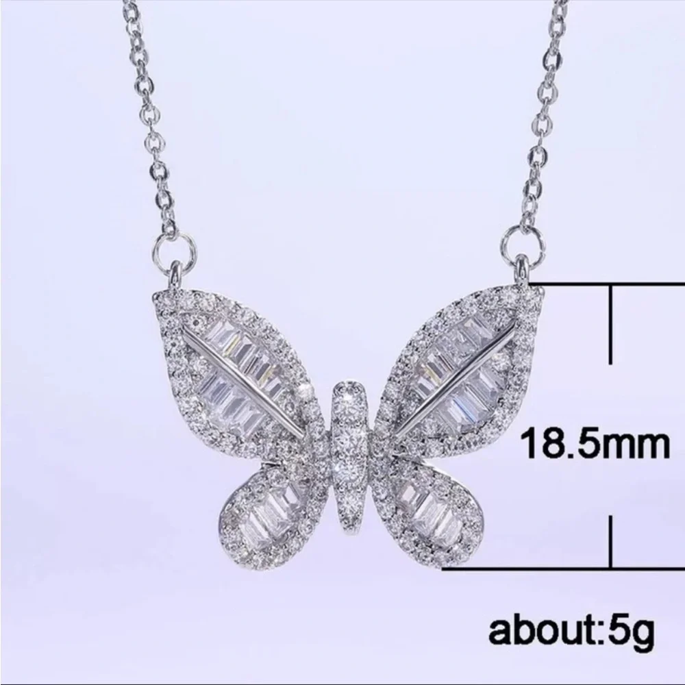 New 925 Silver Lovely Butterfly Diamond Necklace - Picture 5 of 5